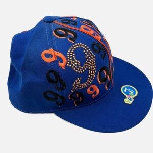 Gino Green Global Men's Hat 7 1/2 All Over Print 59FIFTY Rhinestone Blue Orange
